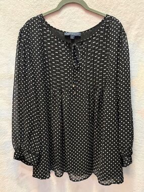 Tommy Hilfiger Black and White Polka Dot Tie-Neck Blouse Size 2X